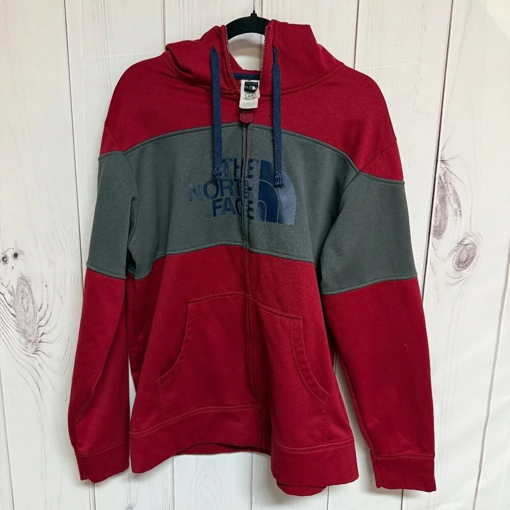 The North Face Colorblock Full-Zip Hoodie – Red/Gray – Men’s XL – EUC